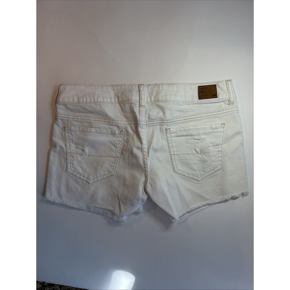 American Eagle Women’s Off White Stretch Denim Shorts Size 8 - Picture 2 of 2